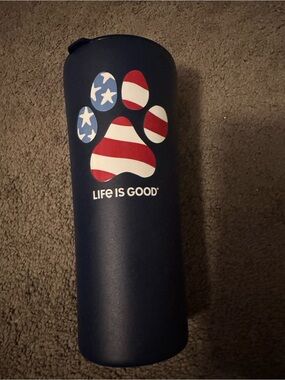 Life Is Good Navy Patriotic Paw Travel Tumbler - Red White Blue